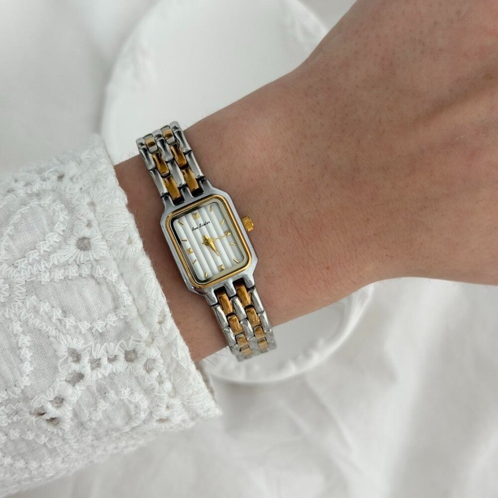 SKU0490 Retro Silver Gold Women‎ Casual Square Watch Bracelet Stainless steel